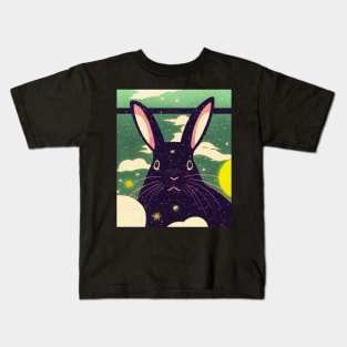 Black Rex Rabbit in Velvety Coat Dreamy Sky Kids T-Shirt